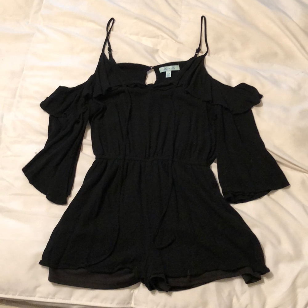 Black cold-shoulder romper